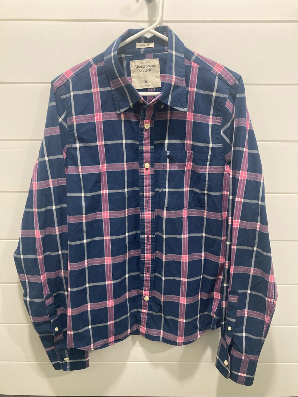 Abercrombie & Fitch Long Sleeve Pink Plaid Button Down Shirt-Sz XL-Muscle-EUC
